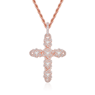Pearl Rose Cross Pendant - Rose Gold