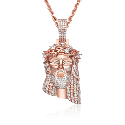 Moissanite Rose Gold Stellar Jesus Pendant - Medium
