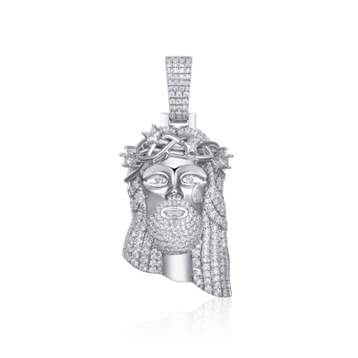 Moissanite White Gold Stellar Jesus Pendant - Medium