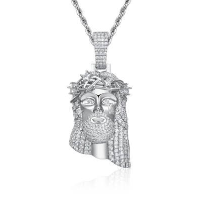 Moissanite White Gold Stellar Jesus Pendant - Medium