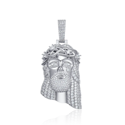 Moissanite White Gold Stellar Jesus Pendant -  Large