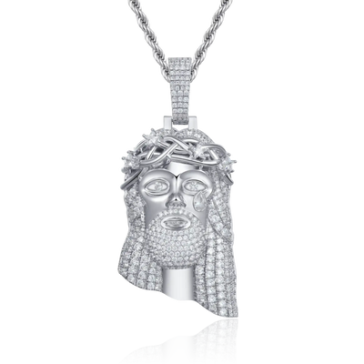 Moissanite White Gold Stellar Jesus Pendant -  Large