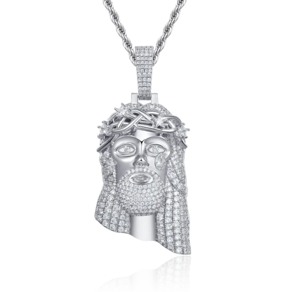 Women's White Gold Stellar Jesus Pendant -  Large