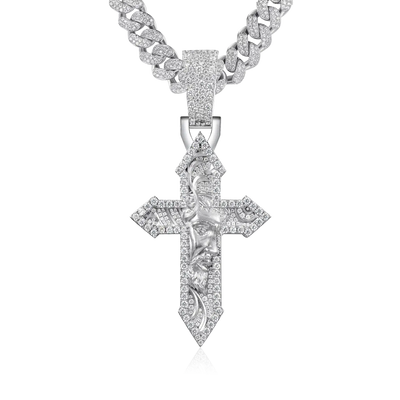 Moissanite Divine Engraved Cross Pendant - Large