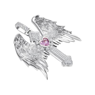 Moissanite Guardian Wings Cross Pendant - Large