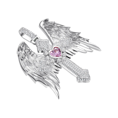 Moissanite Guardian Wings Cross Pendant - Large