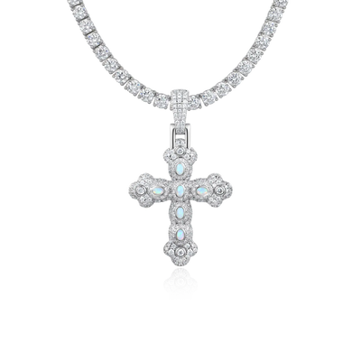 Moissanite Opal Bloom Cross Pendant