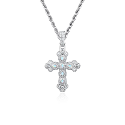 Moissanite Opal Bloom Cross Pendant