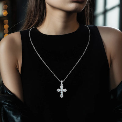 Moissanite Opal Bloom Cross Pendant