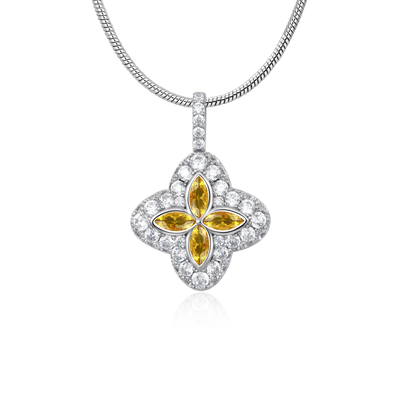 Iced Luminous Clover Pendant - Yellow Diamond