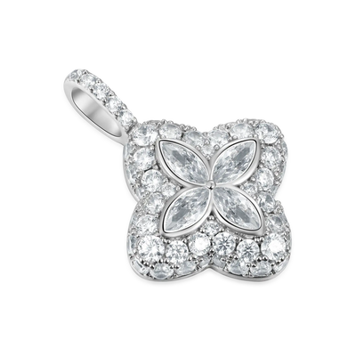 Iced Luminous Clover Pendant & Chain Set - White Diamond