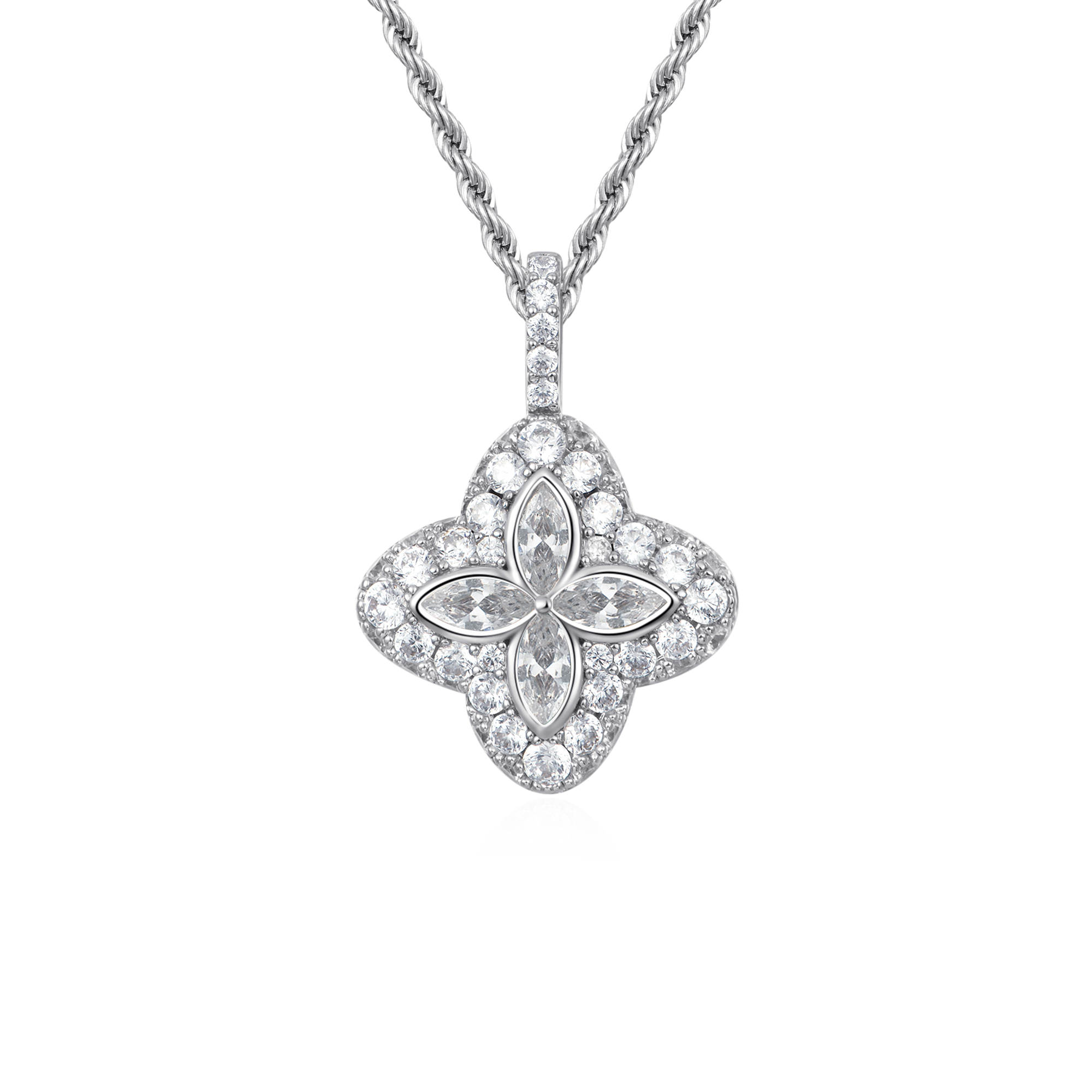 Iced Luminous Clover Pendant - White Diamond