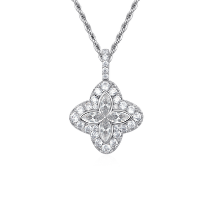 Iced Luminous Clover Pendant - White Diamond