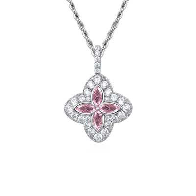 Iced Luminous Clover Pendant - Pink Diamond