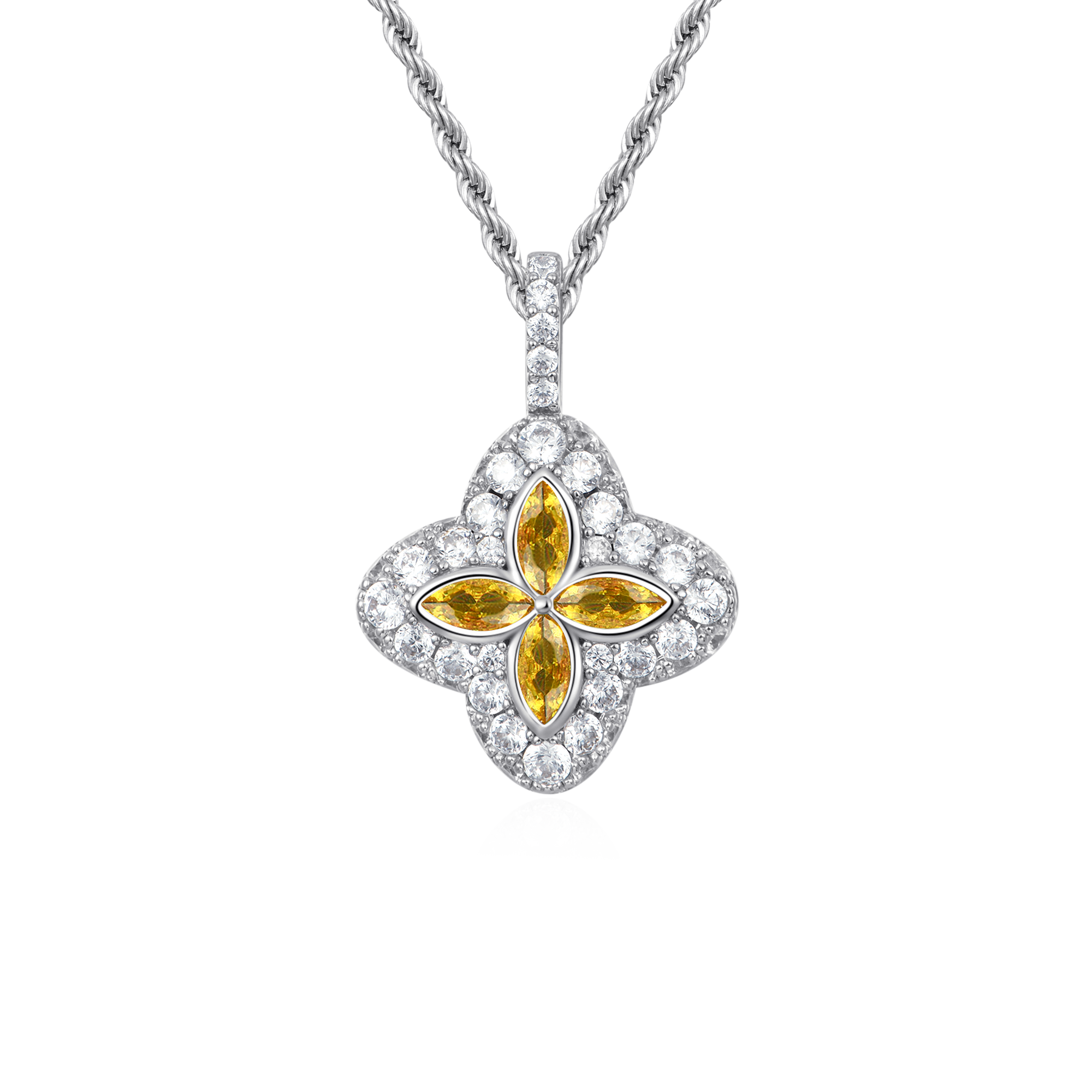 Iced Luminous Clover Pendant - Yellow Diamond
