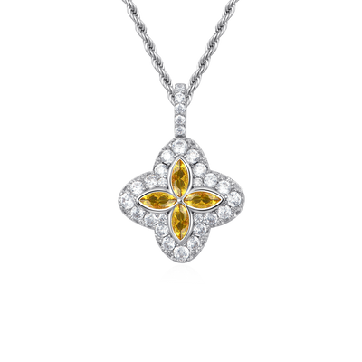 Iced Luminous Clover Pendant - Yellow Diamond