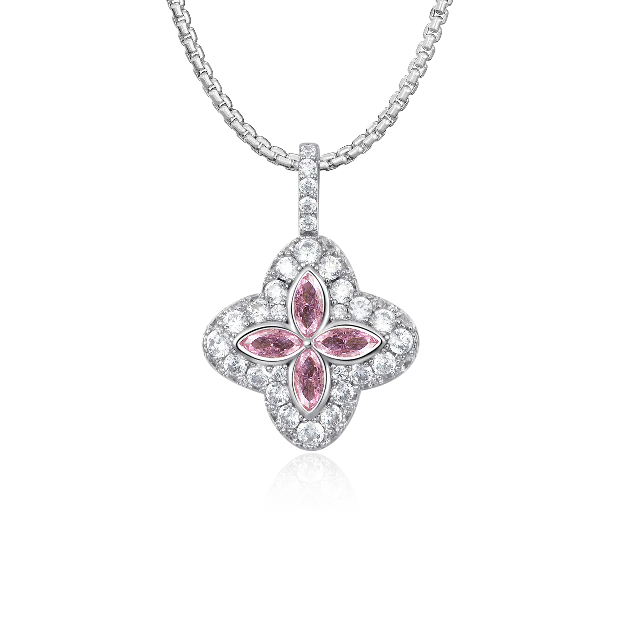 Iced Luminous Clover Pendant - Pink Diamond
