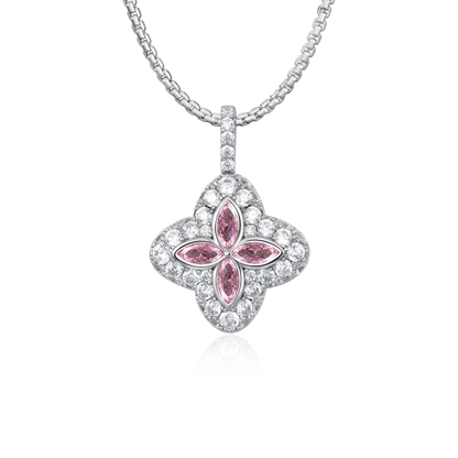 Iced Luminous Clover Pendant - Pink Diamond