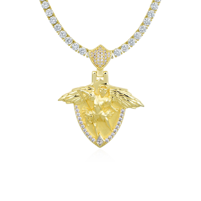 Moissanite Archangel Shield Pendant - Medium