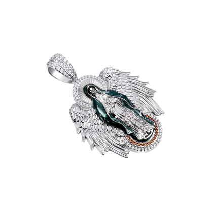 Moissanite Blessed Mary Halo Winged Pendant