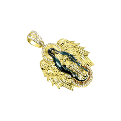 Moissanite Blessed Mary Halo Winged Pendant