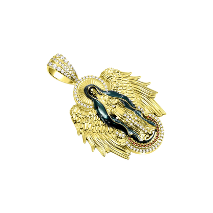 Moissanite Blessed Mary Halo Winged Pendant