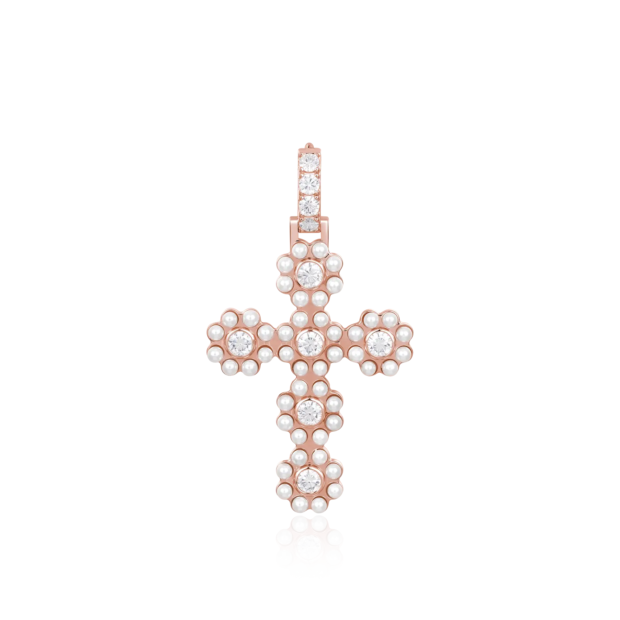 Halo Pearl Brilliant Cross Pendant