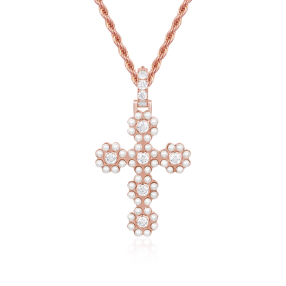 Halo Pearl Brilliant Cross Pendant