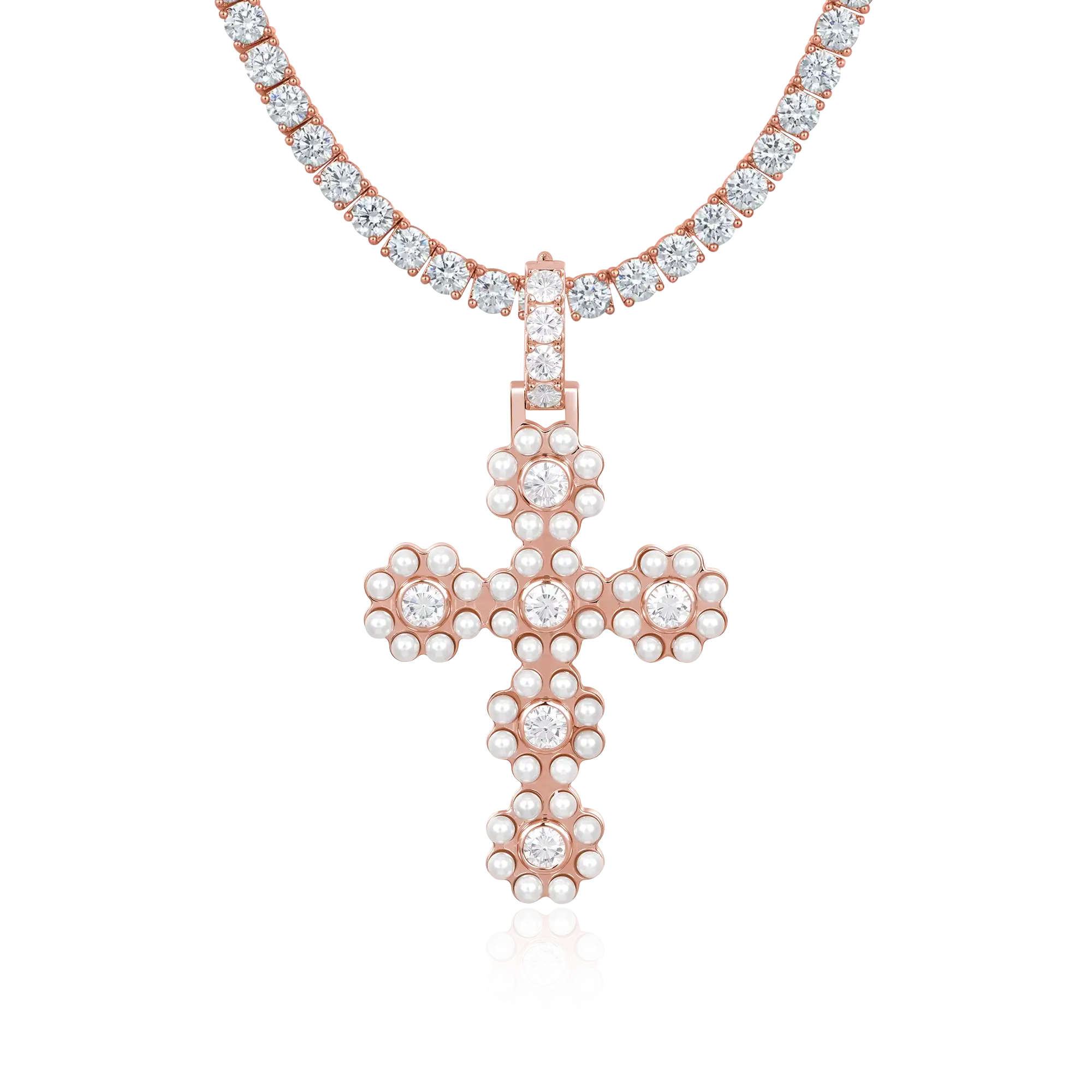 Halo Pearl Brilliant Cross Pendant