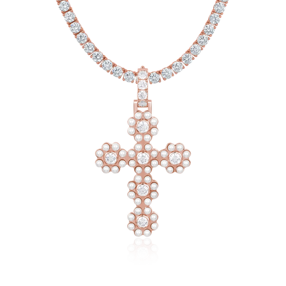 Halo Pearl Brilliant Cross Pendant