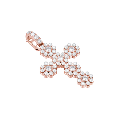 Halo Pearl Brilliant Cross Pendant