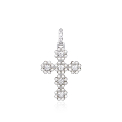Halo Pearl Brilliant Cross Pendant