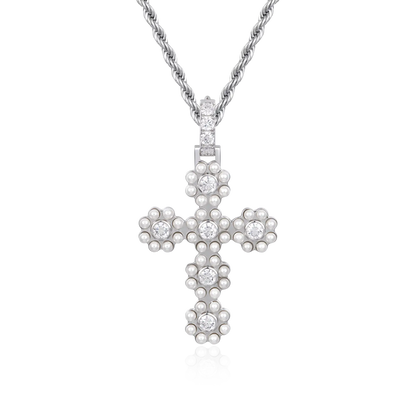 Halo Pearl Brilliant Cross Pendant