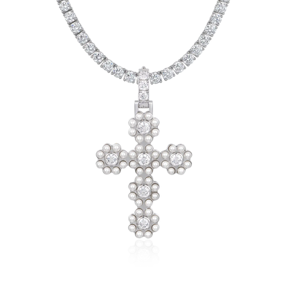 Halo Pearl Brilliant Cross Pendant
