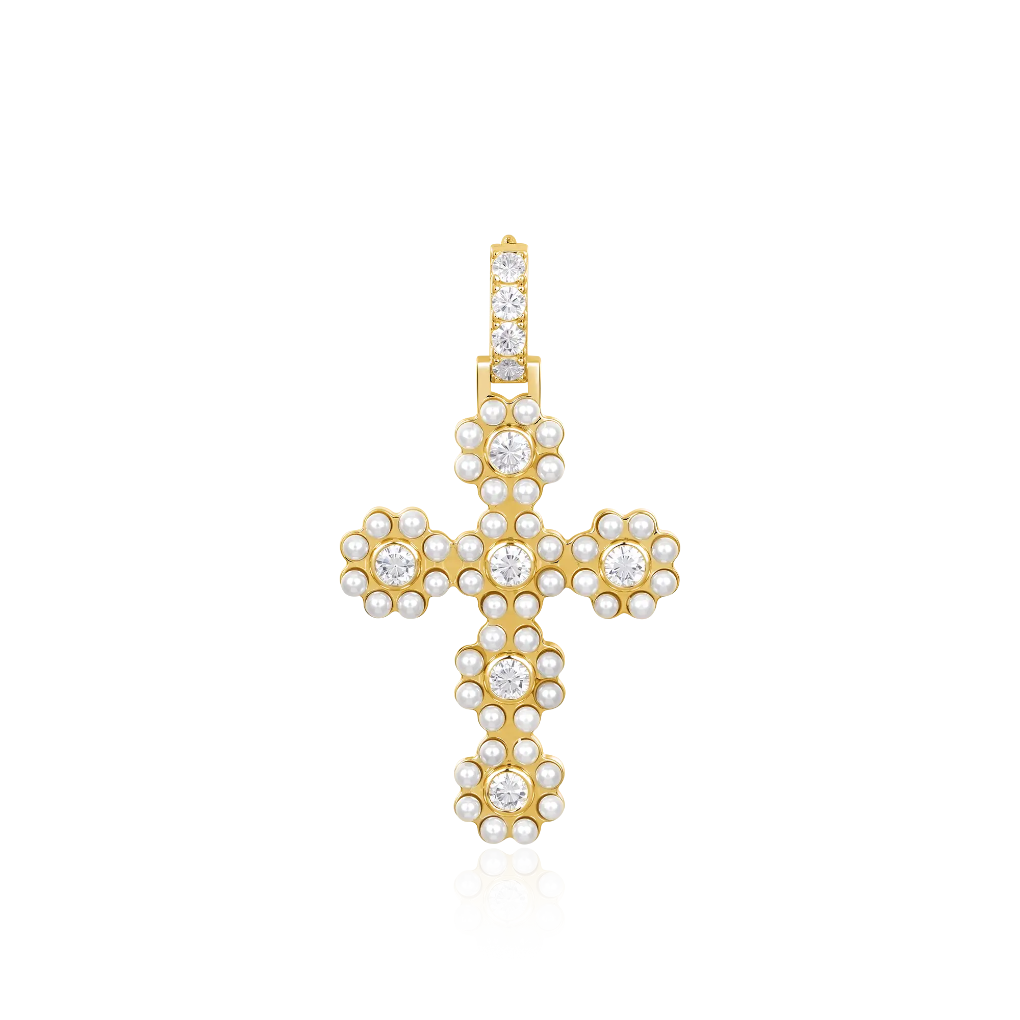Halo Pearl Brilliant Cross Pendant