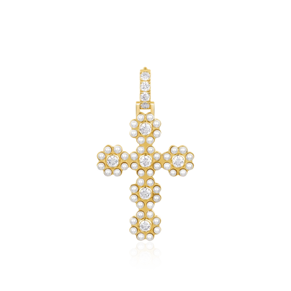 Halo Pearl Brilliant Cross Pendant