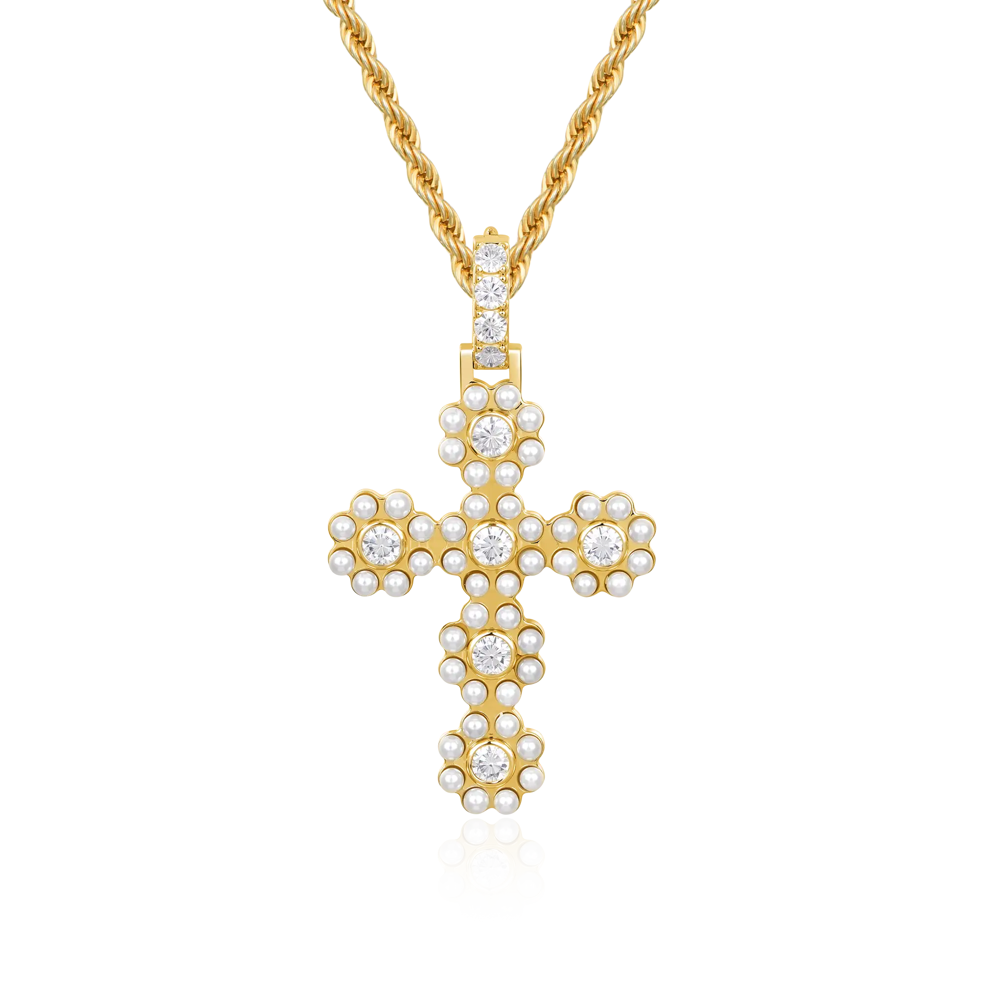 Halo Pearl Brilliant Cross Pendant