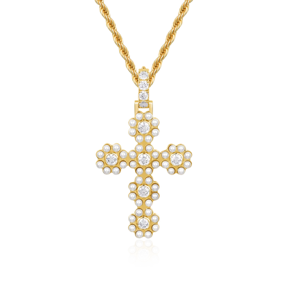 Halo Pearl Brilliant Cross Pendant