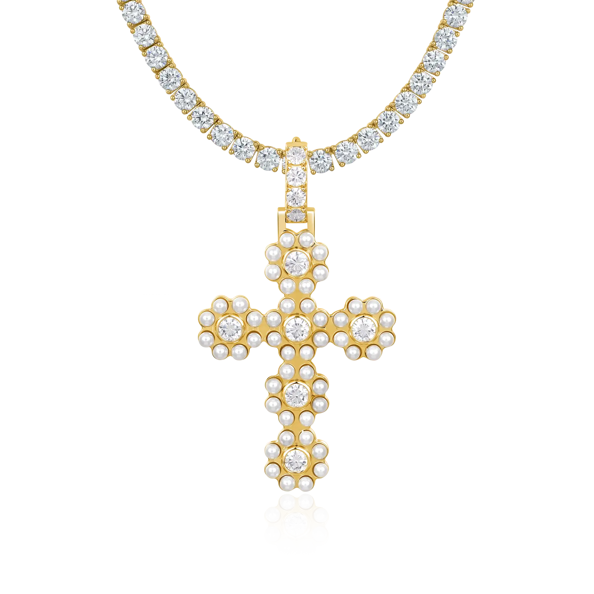 Halo Pearl Brilliant Cross Pendant