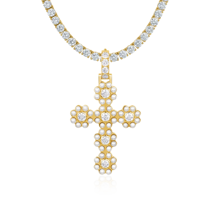 Halo Pearl Brilliant Cross Pendant