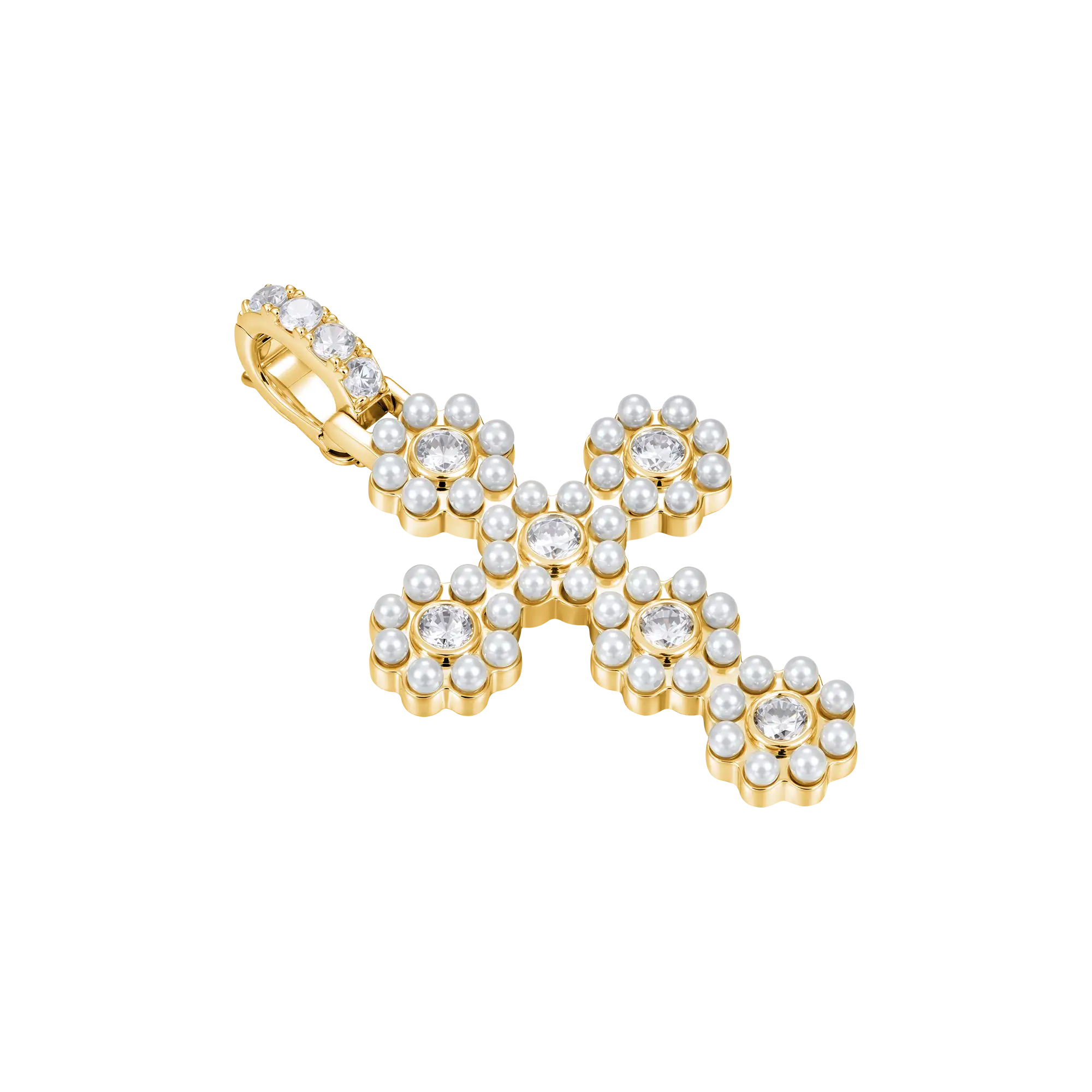 Halo Pearl Brilliant Cross Pendant