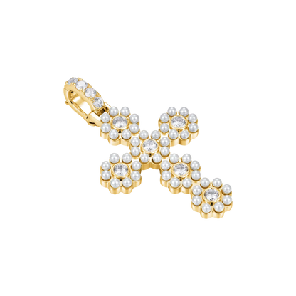 Halo Pearl Brilliant Cross Pendant