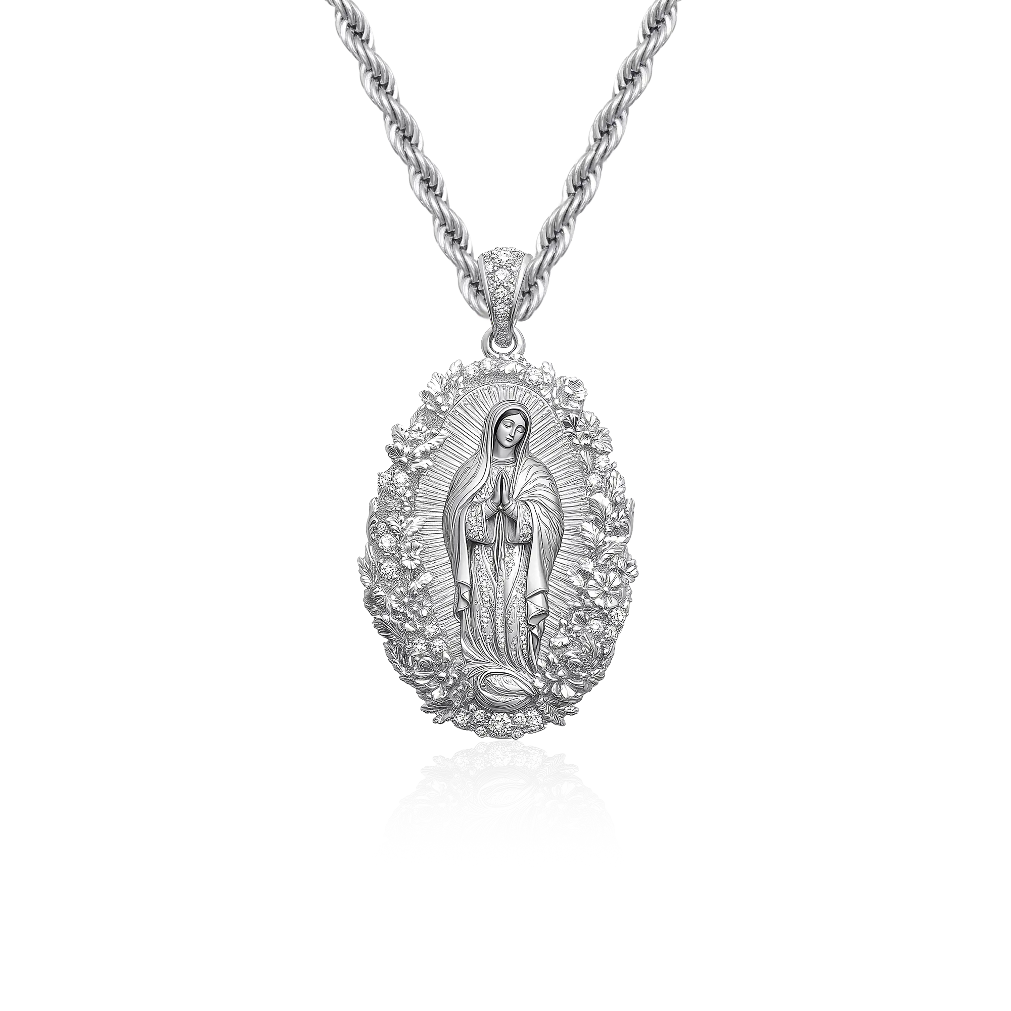 Moissanite Saint Mary Floral Grace Pendant