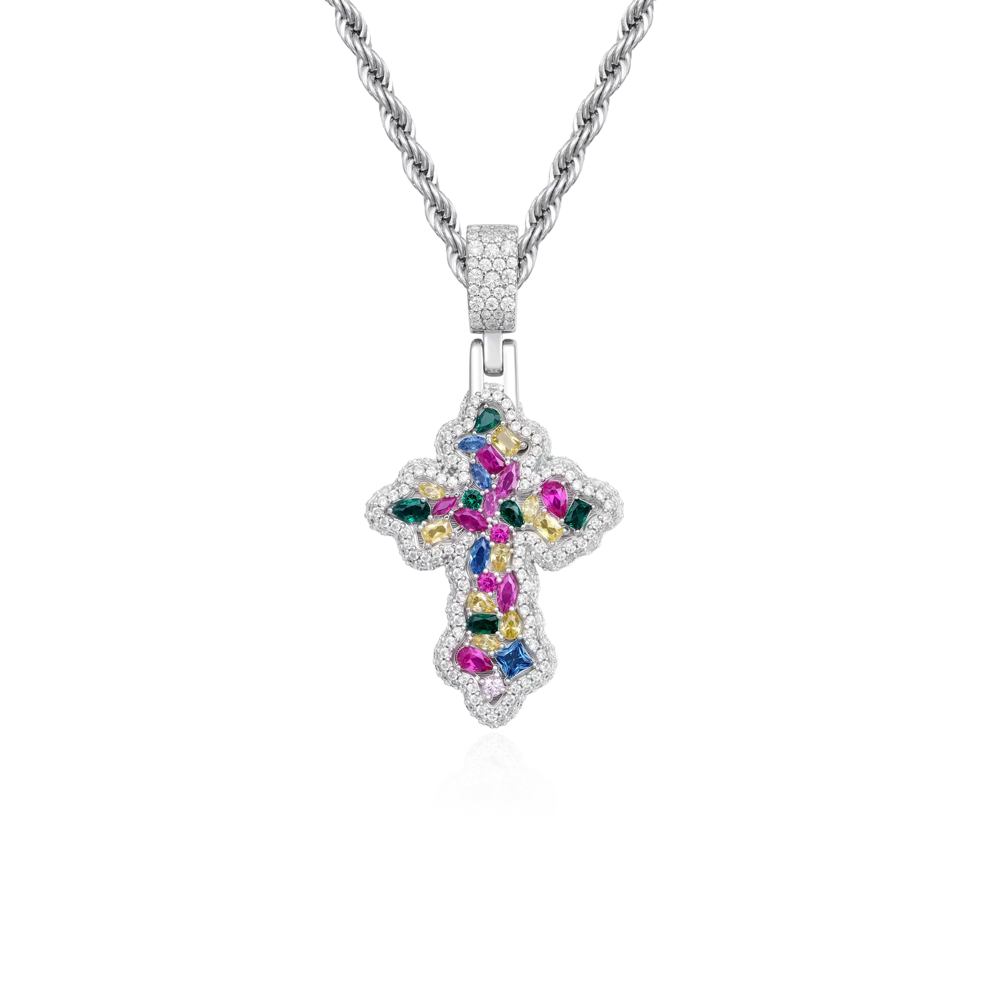 Vibrant Fancy-Cut Cross Pendant