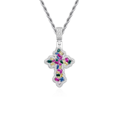 Vibrant Fancy-Cut Cross Pendant