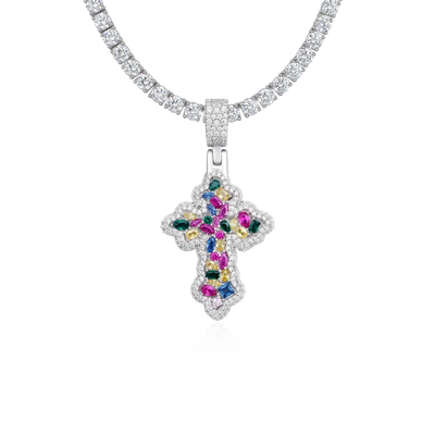 Vibrant Fancy-Cut Cross Pendant