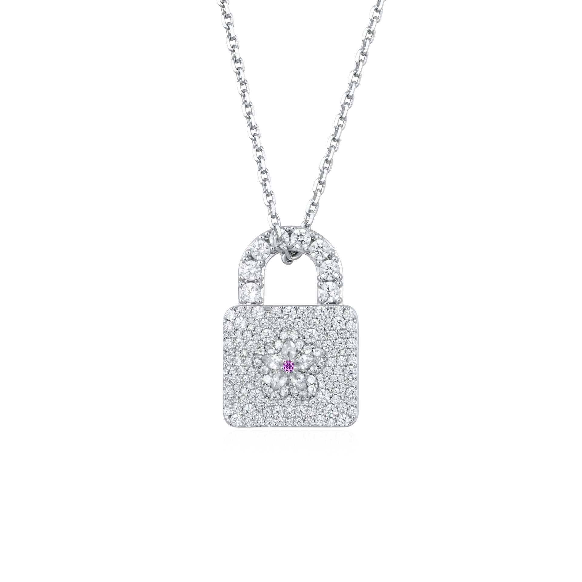 Cherry Blossom Lock Pendant 18K White Gold Plated 30mm – APORRO Cherry Blossom Lock Pendant 18K White Gold Plated 30mm – APORRO