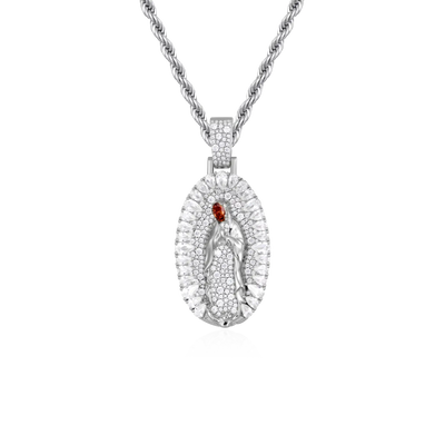 Brilliant Pear Halo Virgin Mary Pendant