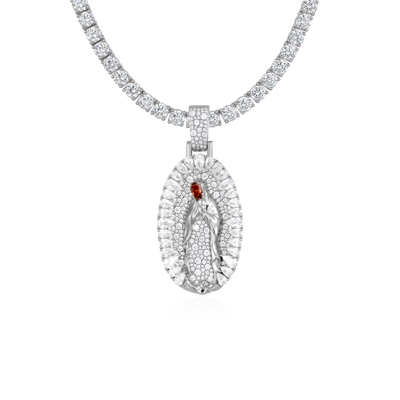 Brilliant Pear Halo Virgin Mary Pendant