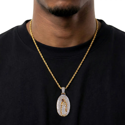 Brilliant Pear Halo Virgin Mary Pendant